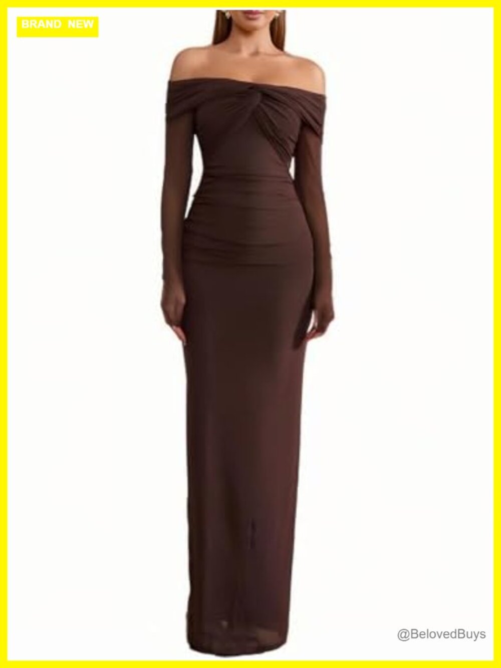 Off Shoulder Long Sleeve Bodycon Maxi Dress Formal Wedding Guest